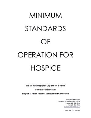 Fillable Online Msdh Ms MINIMUM STANDARDS OF OPERATION FOR HOSPICE