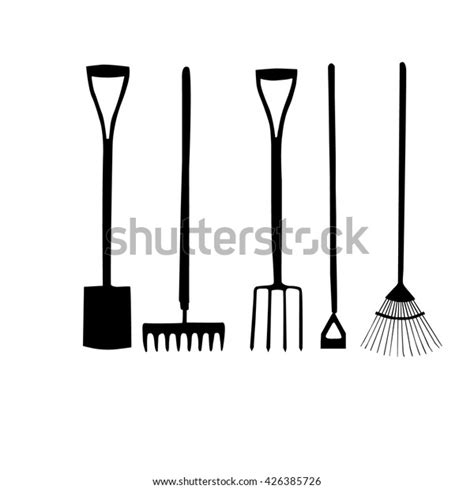 Gardening Tools Silhouette On White Background Stock Vector (Royalty ...