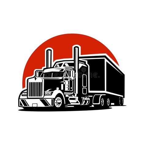 Silhouette Of Semi Truck Vector Isolated In White Background Stock