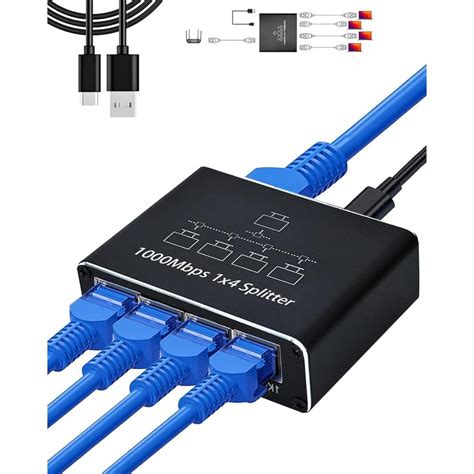 Ekieudl Ethernet Network Splitter With Usb Power Cable Rj45 Internet Splitter Adapter 1000 Mbps