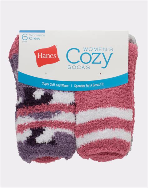 Hanes Womens Cozy Crew Socks 6 Pairs Athletic Stripecamosolid Asst 5 9