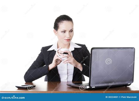 Beautiful Brunette Businesswoman Working On Laptop Stock Image Image Of Beauty Business 30224001