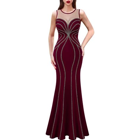 Vfshow Womens Geometric Formal Prom Wedding Guest Mermaid Maxi Dress