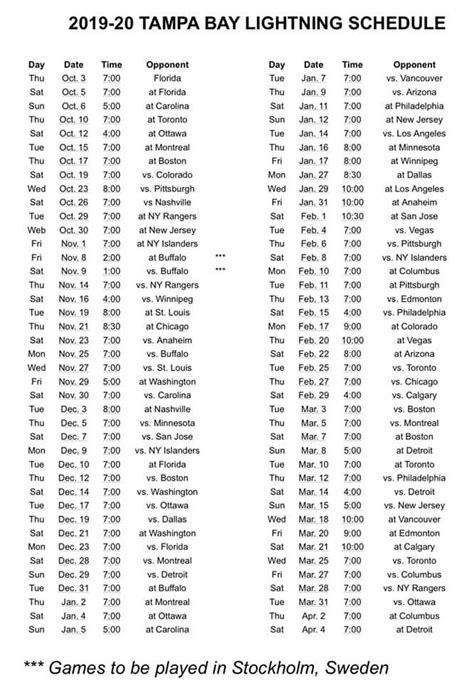 Printable Lightning Schedule - Printable Schedule