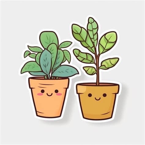 Premium Photo There Are Two Potted Plants With Faces On Them