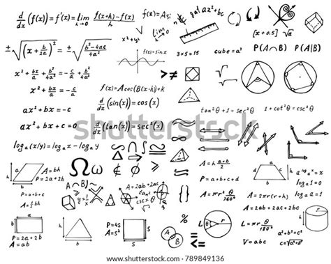 Set Hand Drawn Mathematical Formulas Signs Stock Vector Royalty Free