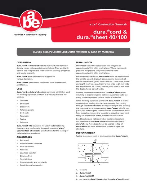 Dura. Cord & Dura. Sheet 40/100: Closed Cell Polyethylene Joint Formers ...