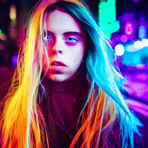 Billie Eilish Girl In The Street Explosion Of Neon Stable Diffusion