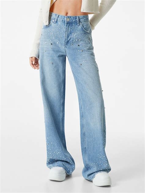 Bershka Jeans Damen Größe 25 26 blue denim Breit geschnittene jeans