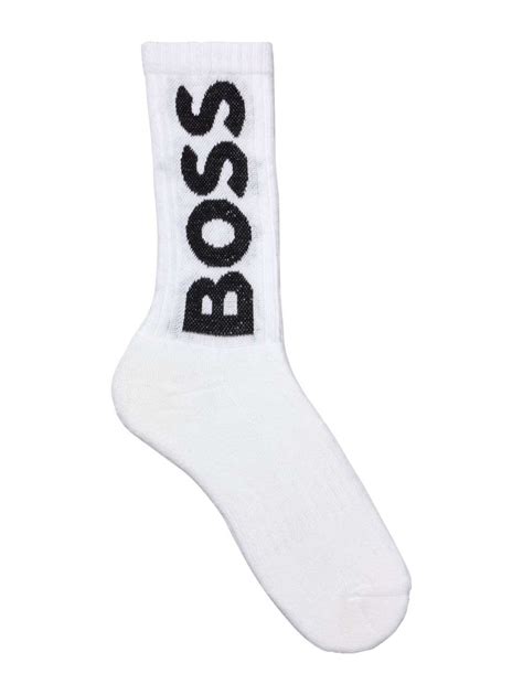 Chaussettes Hautes En Coton M Lang Blanches Unie Avec Gros Logo Noir