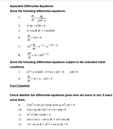 Solved Separable Differential Equations Solve the following | Chegg.com