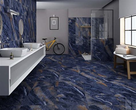 Ceramic Blue Landscape High Gloss GVT PGVT Vitrified Floor Tiles