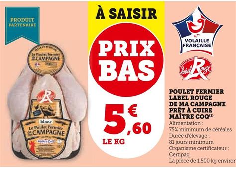 Promo Maître coq poulet fermier label rouge de ma campagne prêt à cuire