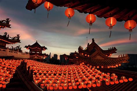 Scene Of Chinese Temple With Lanterns Photograph by Collinschin - Pixels