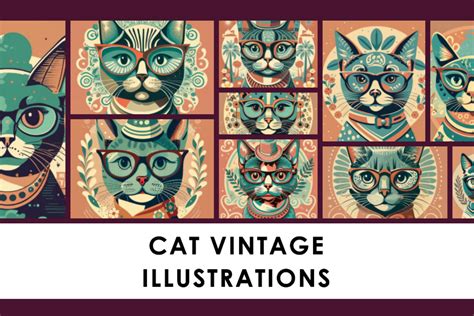 10 Vintage Retro Cat Illustrations Pack Graphic by Endrawsart ...