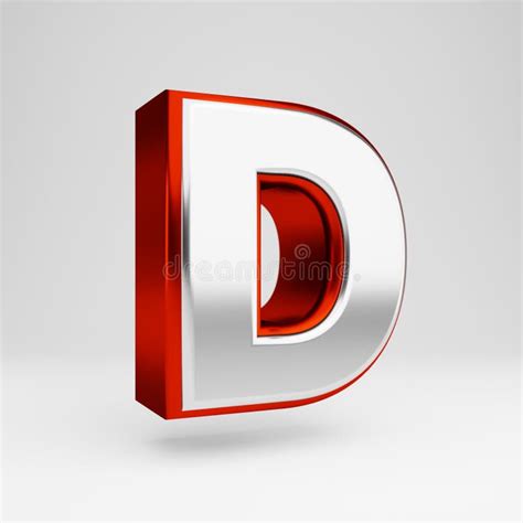 Metal 3d Letter D Uppercase Metallic Red And White Font Isolated On