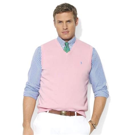 Ralph Lauren V-Neck Pima Cotton Sweater Vest in Pink for Men - Lyst