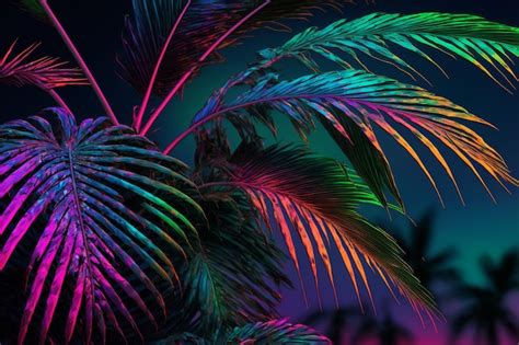 Premium Photo Tropical Colorful Neon Palm Landscape Background