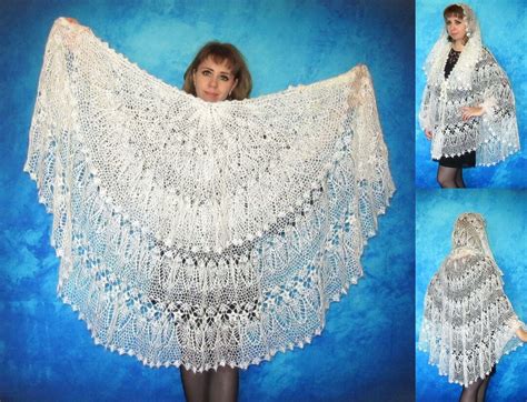 White Crochet Russian Shawl Hand Knit Orenburg Shawl Wool Etsy