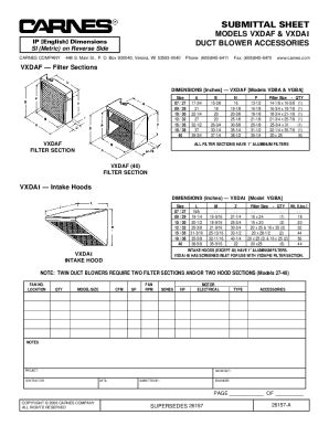 Fillable Online Submittal Sheet Models Vxdaf Vxdai Duct Blower