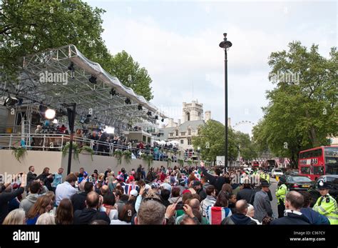 Scene from around Westminster Abbey on the eve of the Royal wedding of ...