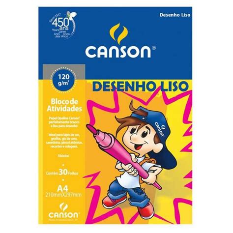 Bloco Para Desenho A4 Branco 120g C 30 Fls Liso Canson Na Papelaria Art