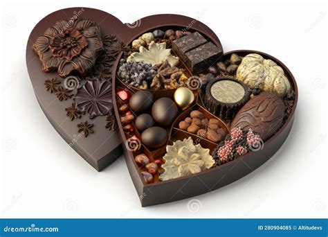 Heart Shaped Box Filled With Different Varieties Of Chocolates Or Truffles Stock Illustration