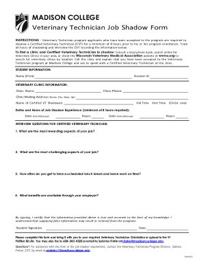 Fillable Online 2019 Spring Veterinary Technician Job Shadow Form Pdf