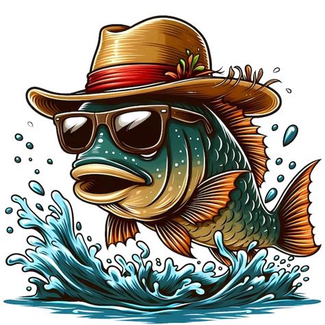 Premium Photo A Fish Wearing A Hat And Sunglasses Splashing Out Of