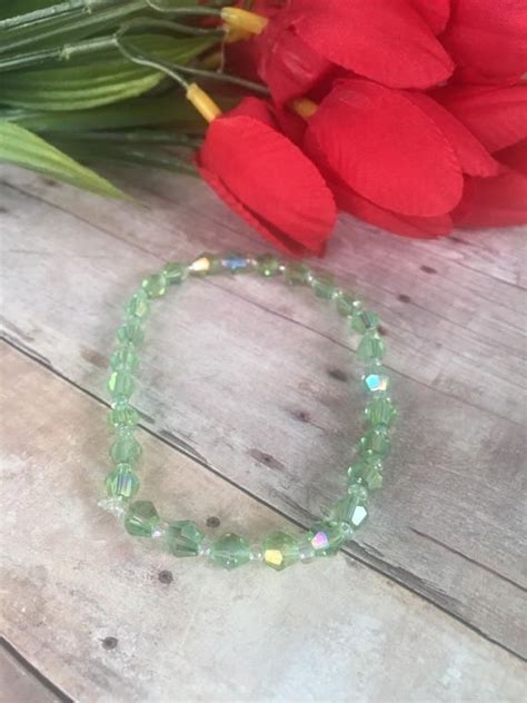 Green Crystal Beaded Bracelet Stretch Bracelet Valentines | Etsy ...