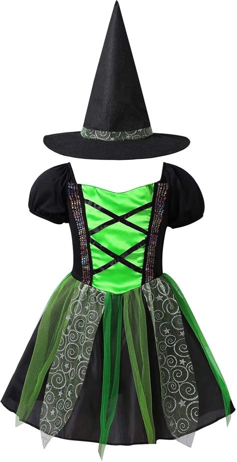 Msemis Déguisement Sorcière Fille Costume Halloween Ensemble Robe Et