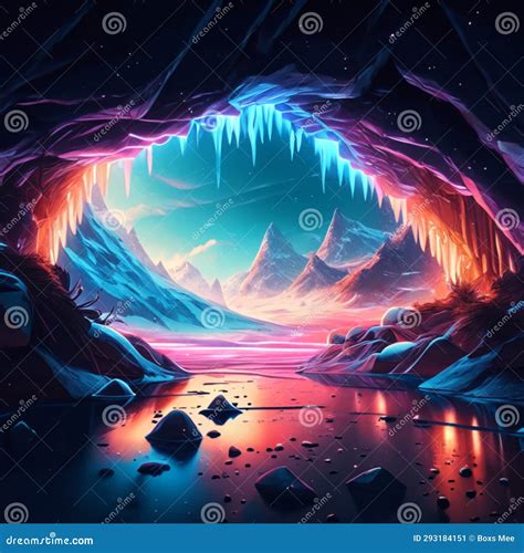 Fantasy Landscape with Ice Cave. 3d Rendering, 3d Illustration Stock ...