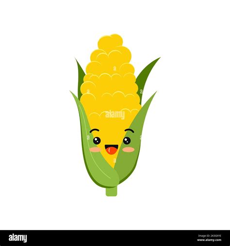 Cute corn cob happy laughing cartoon baby snack character vector icon ...