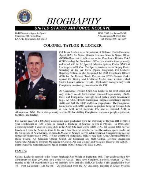 Air Force Biography Template