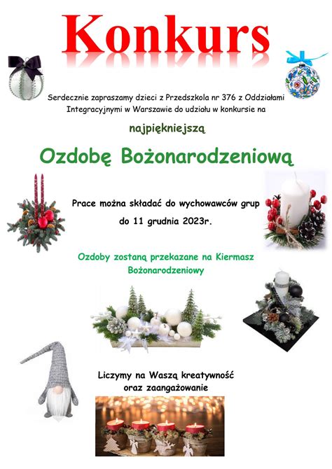 Konkurs na najpiękniejszą Ozdobę Bożonarodzeniową Przedszkole nr 376