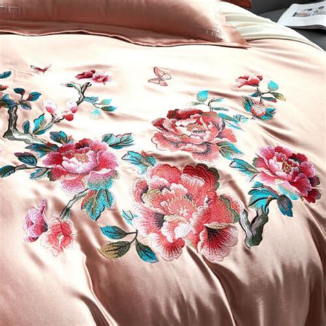 4pcs Bedding Set Real Silk And Cotton Embroidery Duvet Cover Bed Sheet Pillowcases Ebay