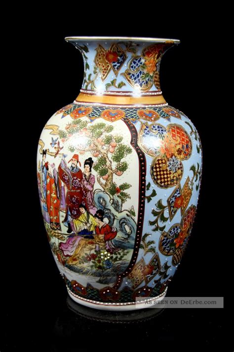 Hübsche Chinesische Porzellan Bodenvase Figürliche Malerei Vase China 33 Cm