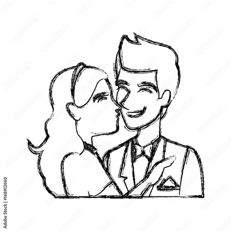 Portrait Wedding Couple Happy Bride And Groom Together Vector