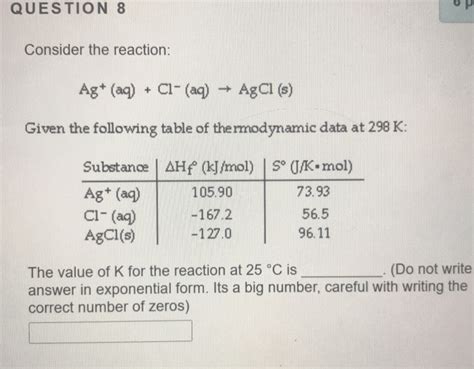 Solved O Question Consider The Reaction Ag Aq Cl Chegg