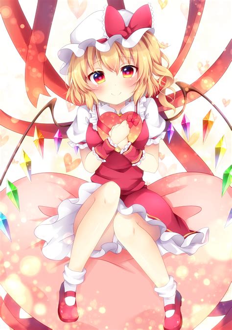 Safebooru Girl Blonde Hair Blush Commentary Request Crystal Dress Flandre Scarlet Full Body