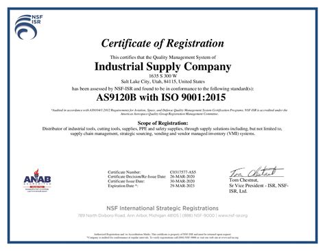 AS9120 CERTIFICATION » Industrial Supply Company