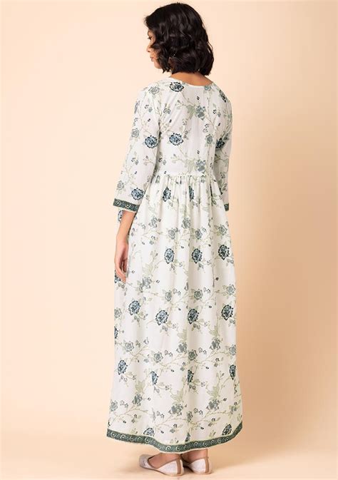 Buy Women Ivory Floral Print Zari Embroidered Cotton Kurta Everyday