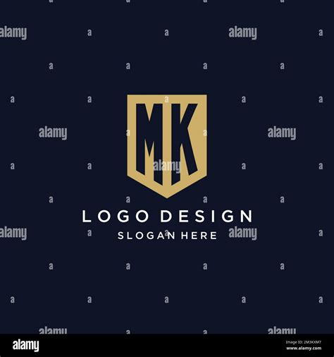 Mk Monogram Initials Logo Design With Shield Icon Template Stock Vector