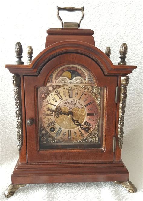 Warmink Bracket Mantel Clock Vintage Dutch Nut Wood Moon Phase Silent