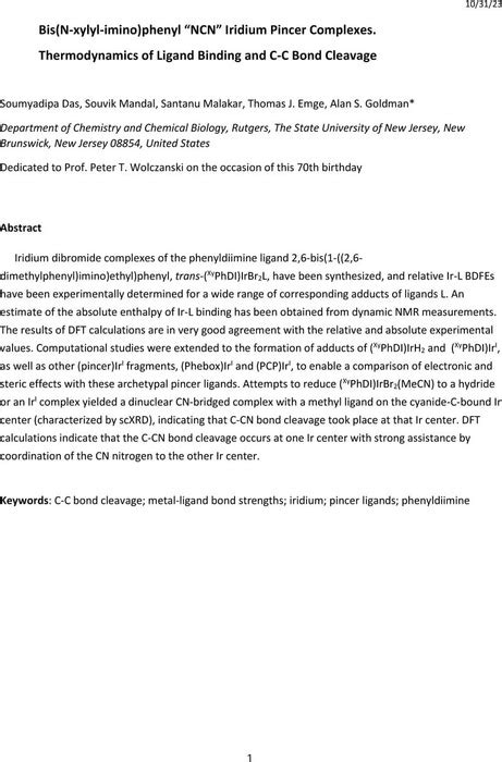 Bis N Xylyl Imino Phenyl NCN Iridium Pincer Complexes Thermodynamics