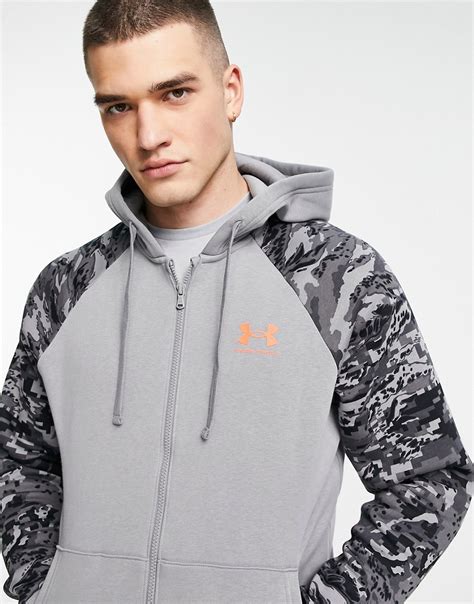 Under Armour Rival Fleece Camo Zip Thru Hoodie In Gray Grey Modesens