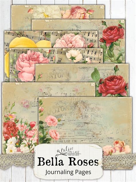 Printable Junk Journal Kit Bella Rose Vintage Rose Rose Etsy