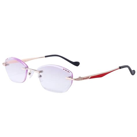 Brand Rhinestone Rimless Reading Glasses Women Purple Lenses Womens Readers Presbyopic Glasses