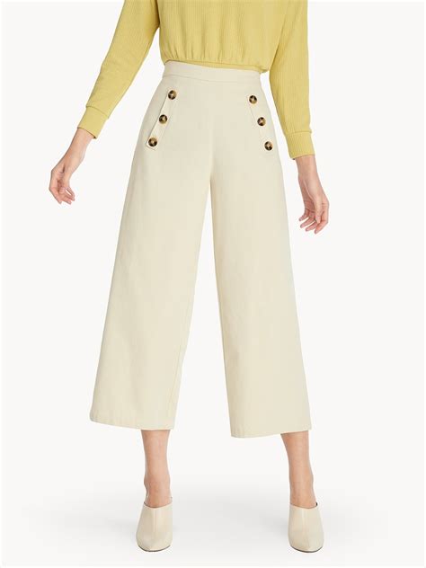 Triple Side Buttons Culotte Pants - Beige - Pomelo Fashion