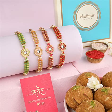 Buy Send Sneh Meenakari Rakhi Set Of With Besan Ladoo Online Fnp